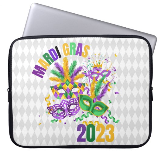 PAARSE GREEN GOLD MARDI GRAS 2023 LAPTOP SLEEVE (Voorkant)