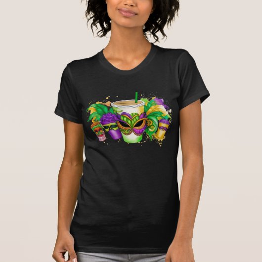 PAARSE GREEN GOLD MARDI GRAS BEVERAGES T-SHIRT (Voorkant)