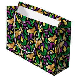 PAARSE GREEN GOLD MARDI GRAS FEATHERS GROOT CADEAUZAKJE
