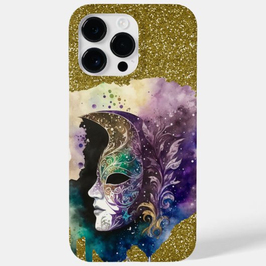 PAARSE GREEN GOLD MARDI GRAS MASK & FEATHERS Case-Mate iPhone CASE (Achterkant)