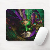 PAARSE GREEN GOLD MARDI GRAS MASK & FEATHERS MUISMAT (Met muis)