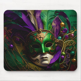 PAARSE GREEN GOLD MARDI GRAS MASK & FEATHERS MUISMAT