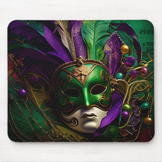 PAARSE GREEN GOLD MARDI GRAS MASK & FEATHERS MUISMAT (Voorkant)
