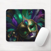 PAARSE GREEN GOLD MARDI GRAS MASK & FEATHERS MUISMAT (Met muis)