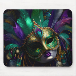 PAARSE GREEN GOLD MARDI GRAS MASK & FEATHERS MUISMAT