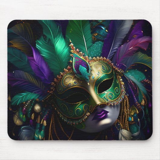 PAARSE GREEN GOLD MARDI GRAS MASK & FEATHERS MUISMAT (Voorkant)