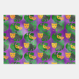 PAARSE GREEN GOLD MARDI GRAS MASKS FEATHES INPAKPAPIER VEL