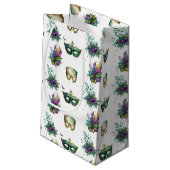 PAARSE GREEN GOLD MARDI GRAS MASKS FEATHES KLEIN CADEAUZAKJE (Achterkant Gekanteld)