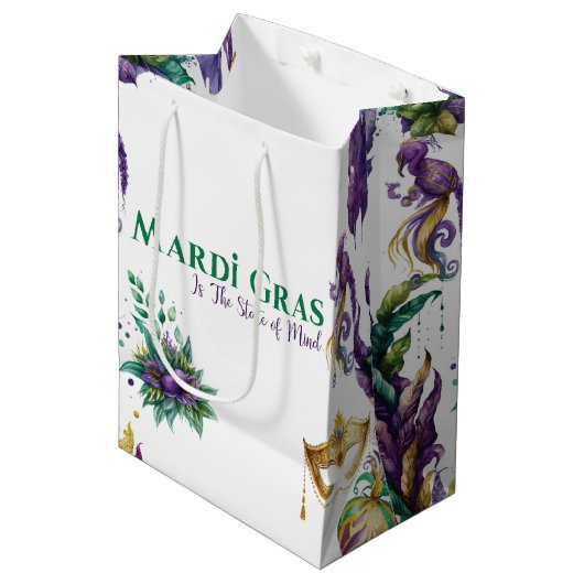 PAARSE GREEN GOLD MARDI GRAS MASKS FEATHES MEDIUM CADEAUZAKJE (Voorkant Gekanteld)