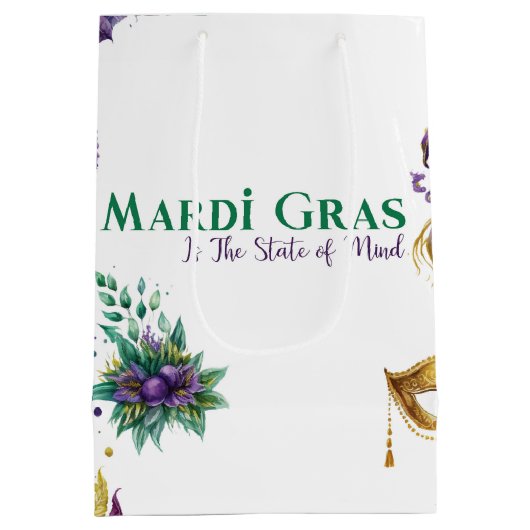 PAARSE GREEN GOLD MARDI GRAS MASKS FEATHES MEDIUM CADEAUZAKJE (Achterkant)