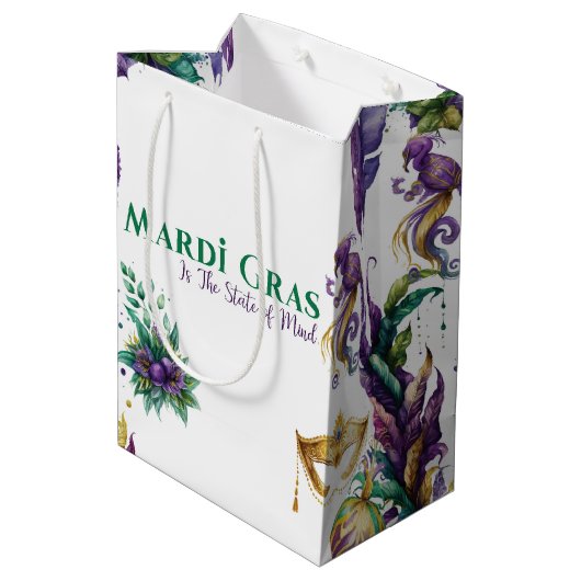 PAARSE GREEN GOLD MARDI GRAS MASKS FEATHES MEDIUM CADEAUZAKJE (Achterkant Gekanteld)