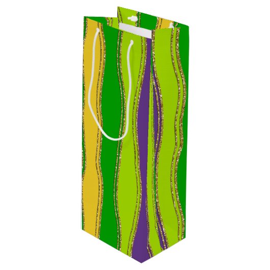 PAARSE GREEN GOLD MARDI GRAS STRIPES WIJN CADEAUTAS (Voorkant Gekanteld)