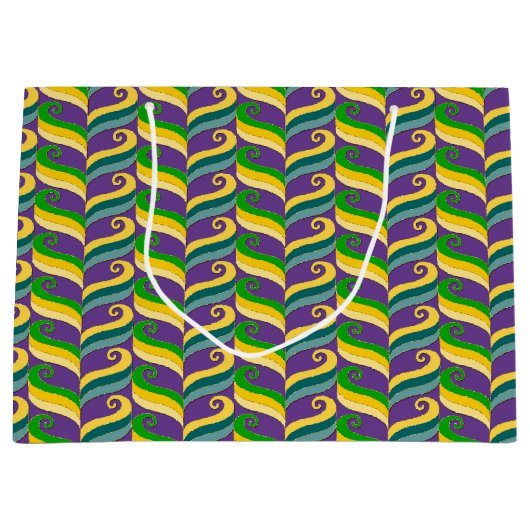 PAARSE GREEN GOLD MARDI GRAS SWIRLS GROOT CADEAUZAKJE (Voorkant)