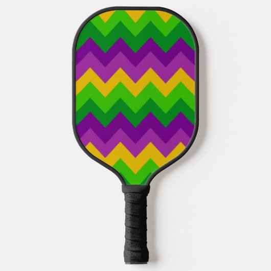 PAARSE GREEN GOLD MARDI GRAS ZIG ZAG STRIPES PICKLEBALL PADDLE (Voorkant)