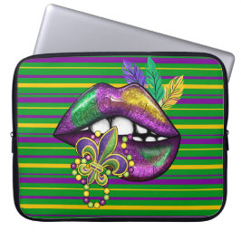 PAARSE GREEN GOLD STRIPES EN LUSH LIPS LAPTOP SLEEVE