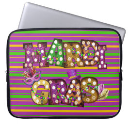 PAARSE GREEN GOLD STRIPES EN MARDI GRAS SIGN LAPTOP SLEEVE