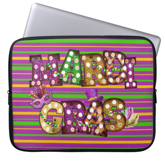 PAARSE GREEN GOLD STRIPES EN MARDI GRAS SIGN LAPTOP SLEEVE (Voorkant)