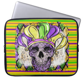PAARSE GREEN GOLD STRIPES EN PAARS SKULL LAPTOP SLEEVE