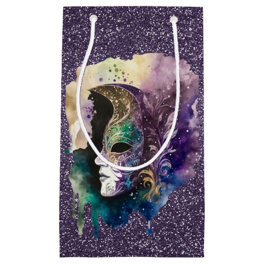 PAARSE GREEN GOLD WATERVERF MARDI GRAS MASK KLEIN CADEAUZAKJE (Voorkant)