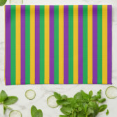 PAARSE GREEN YELLOW MARDI GRAS STRIPES THEEDOEK (Gevouwen)