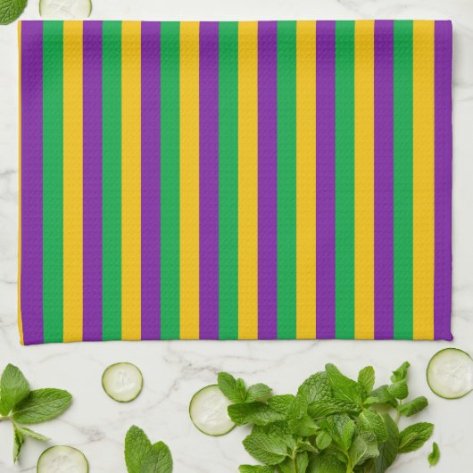 PAARSE GREEN YELLOW MARDI GRAS STRIPES THEEDOEK (Gevouwen)
