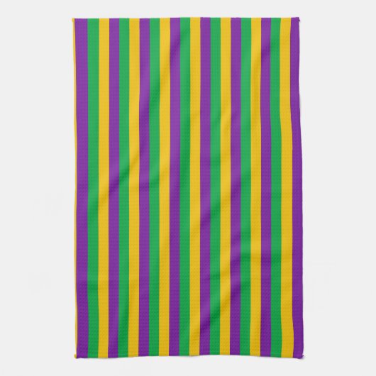 PAARSE GREEN YELLOW MARDI GRAS STRIPES THEEDOEK (Verticaal)