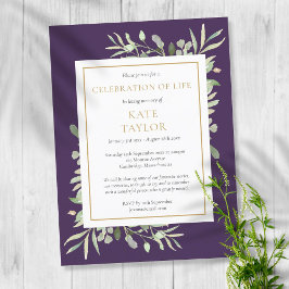 Paarse Greenery Celebration of Life Invitation Aankondigingskaart