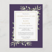 Paarse Greenery Celebration of Life Invitation Aankondigingskaart (Voorkant)