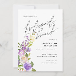Paarse Greenery Floral Bridesmaids Brunch Kaart