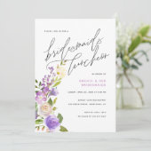 Paarse Greenery Floral Bridesmaids Luncheon Kaart (Staand voorkant)