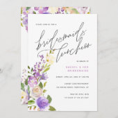 Paarse Greenery Floral Bridesmaids Luncheon Kaart (Voorkant / Achterkant)