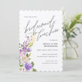 Paarse Greenery Floral Bridesmaids Luncheon Kaart (Staand voorkant)
