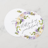 Paarse Greenery Floral Junior Bridesmaid Voorstel Kaart (Voorkant / Achterkant)