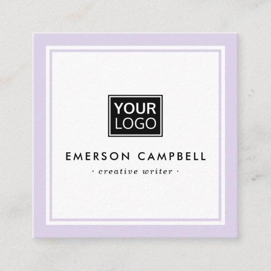 Paarse grens aangepaste logo elegante minimalist vierkante visitekaartje (Voorkant)