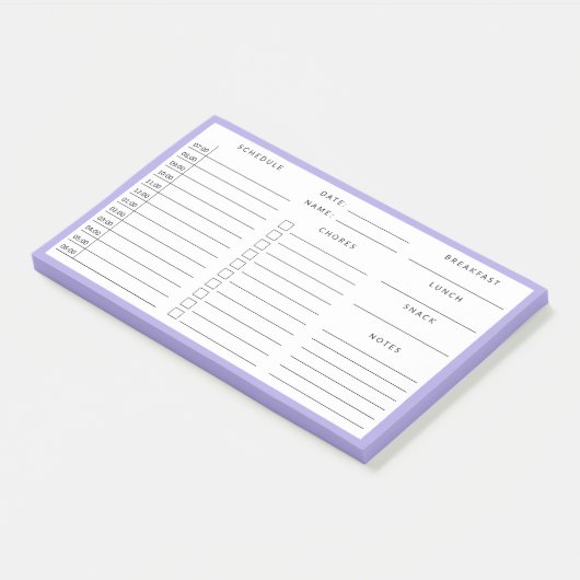Paarse grens dagelijkse thuis schoolschema post-it® notes (Schuin)