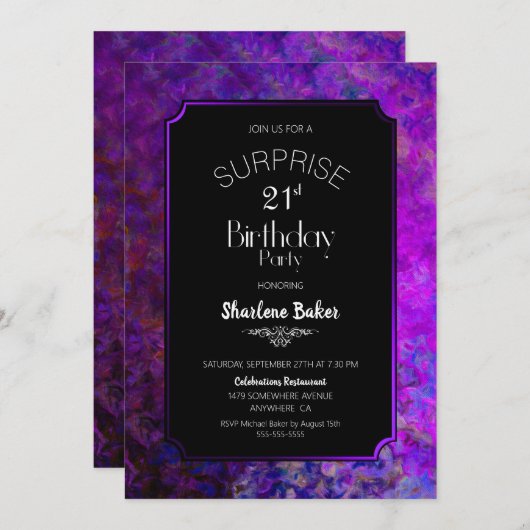 Paarse grens zwarte onderneming 21e verjaardag kaart (Voorkant / Achterkant)