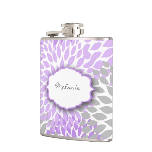 Paarse Grey Dahlia aangepaste alcoholfles met naam Heupfles (Links)