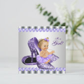 Paarse Grey Hoge Hak Schoen Baby shower Kaart (Staand voorkant)