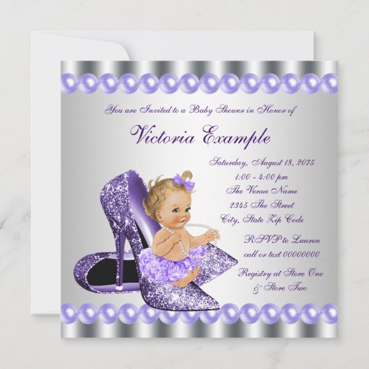 Paarse Grey Hoge Hak Schoen Baby shower Kaart (Achterkant)