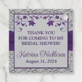 Paarse, Grey Love Hearts Vrijgezellenfeest Bedankjes Labels (Achterkant)