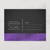 Paarse Grey Modern Glam Sequins Bewaar de Datum Aankondigingskaart (Achterkant)