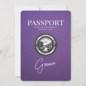 Paarse Griekenland Paspoort Huwelijksuitnodiging Kaart (Achterkant)