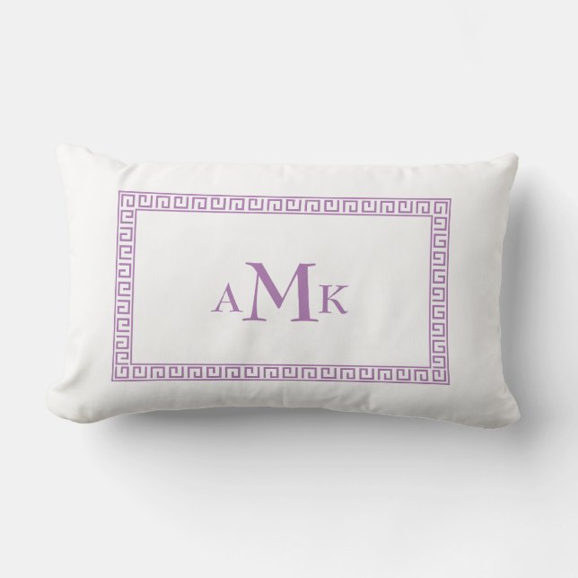 Paarse Griekse sleutelmonogrammen Lumbar Pillow Kussen (Voorkant)