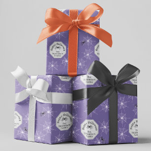 Paarse griezelige spinnen aangepaste familienaam h cadeaupapier