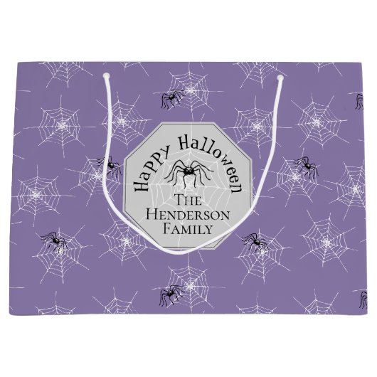 Paarse griezelige spinnenwebben Halloween Groot Cadeauzakje (Voorkant)