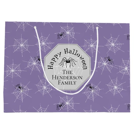 Paarse griezelige spinnenwebben Halloween Groot Cadeauzakje (Achterkant)