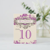 Paarse Grijs  Bloemen Trouwtafel Nummer Briefkaart (Staand voorkant)