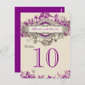 Paarse Grijs  Bloemen Trouwtafel Nummer Briefkaart (Voorkant / Achterkant)