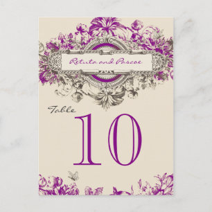 Paarse Grijs Bloemen Trouwtafel Nummer Briefkaart