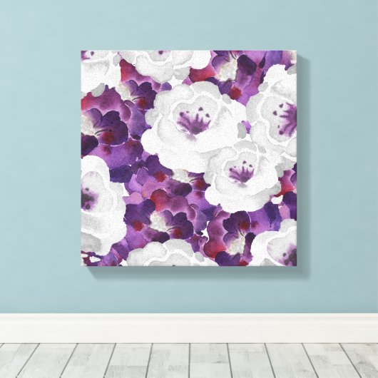Paarse Grijs Bloemen Waterverf canvas kunst aan de (Insitu (Houten vloer))